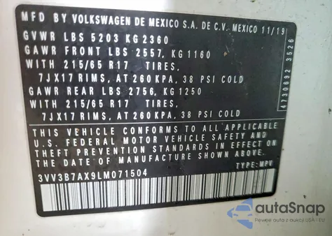 2020 Volkswagen Tiguan Se из США, поврежденный, VIN 3VV3B7AX9LM071504